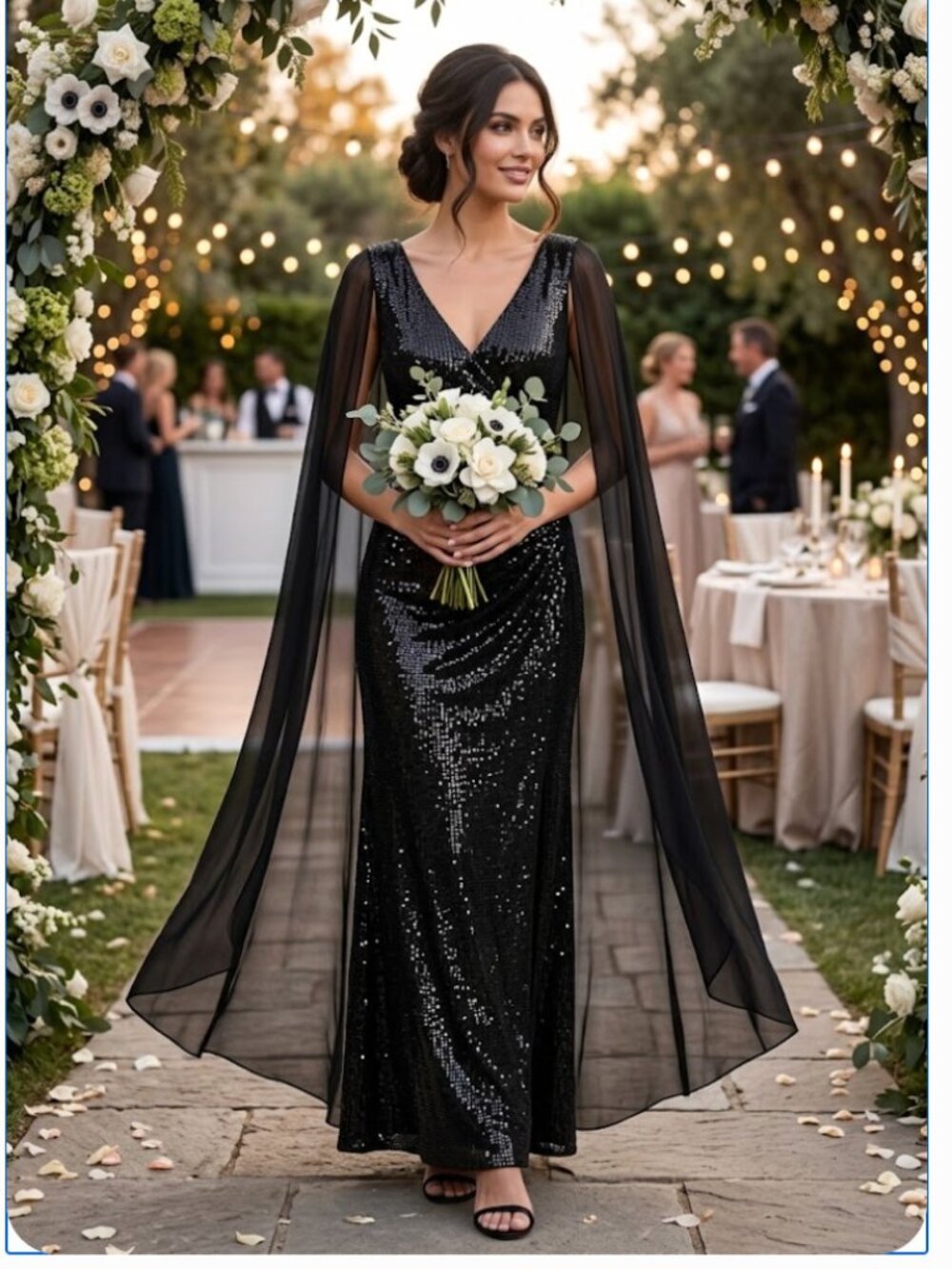 NWT V-Neck Floor-Length Sequin Formal Sheath Column R&M Richards 5259 Black